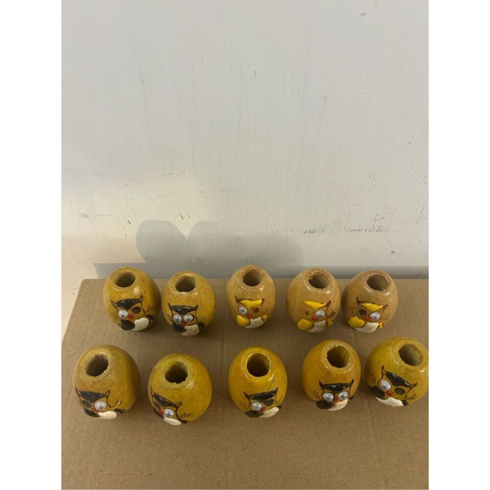 Macrame wooden barrel brown craft beads owls 10‎ cottage core lot